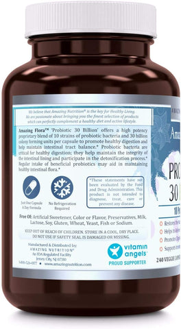 Image of Amazing Flora Probiotic 30 Billion | 10 Strains | 240 Veggie Capsules