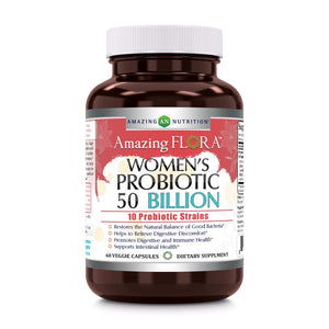 Amazing Flora Women's Probiotic | 10 Strains 50 Billion | 60 Veggie Capsules