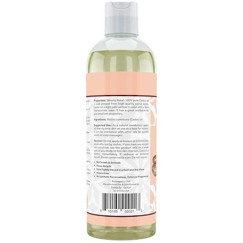 Image of Beauty Aura Castor Oil | 100 % Pure & Cold Pressed | 16 Fl. Oz (473 ml)