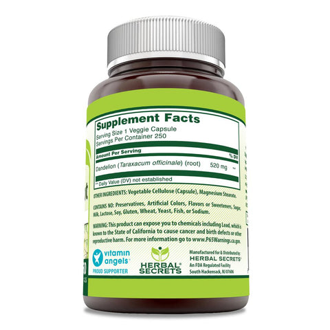 Image of Herbal Secrets Dandelion Root | 520 Mg | 250 Veggie Capsules