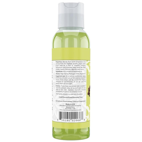 Image of Beauty Aura Grapeseed Oil | 100% Pure | 4 Fl. Oz. (118 ml)