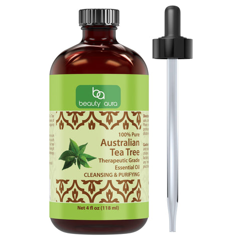 Image of Beauty Aura Australian Tea Tree Oil | Therapeutic Grade Essential Oil | 4 Fl. Oz (118 ml)