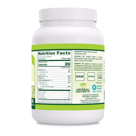 Image of Herbal Secrets Raw Cocoa Powder | 16 Oz | 5 Grams per Serving | 90 Servings | USDA Organic