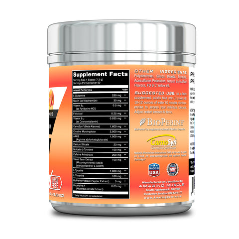 Image of Amazing Muscle Max Boost Pre-Workout Formula | Peach Lemonade Flavor | 60 Servings | 7.2 Grams per Serving
