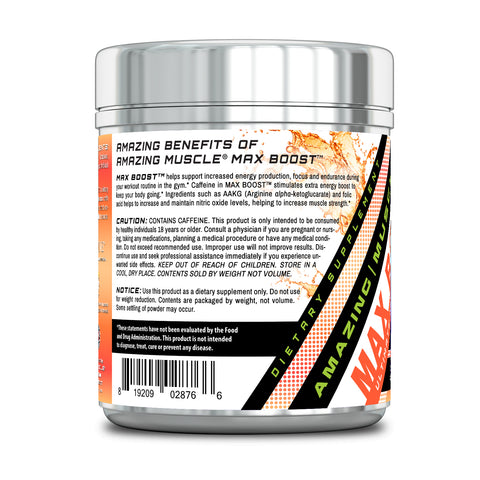 Image of Amazing Muscle Max Boost Pre-Workout Formula | Peach Lemonade Flavor | 60 Servings | 7.2 Grams per Serving