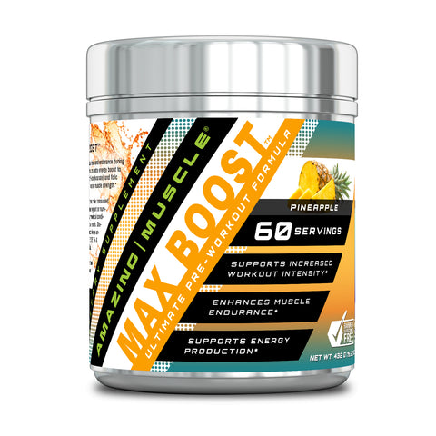 Image of Amazing Muscle Max Boost Pre-Workout Formula | Pineapple Flavor | 60 Servings | 7.2 Grams per Serving