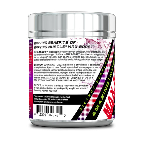 Image of Amazing Muscle Max Boost Pre-Workout Formula | Wild Berry Flavor | 60 Servings | 7.2 Grams per Serving