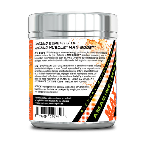 Image of Amazing Muscle Max Boost Pre-Workout Formula | Orange | 60 Servings | 7.2 Grams per Serving