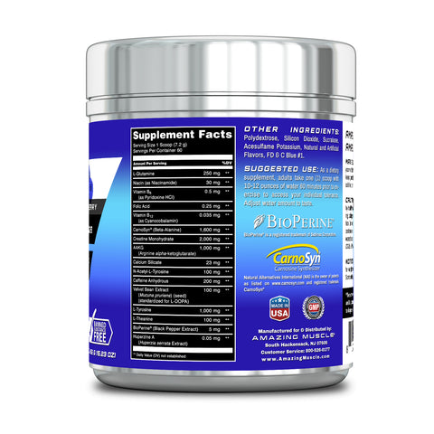 Image of Amazing Muscle Max Boost Pre-Workout Formula | Blue Raspberry Flavor | 60 Servings | 7.2 Grams per Serving