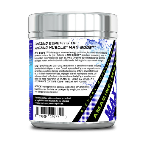 Image of Amazing Muscle Max Boost Pre-Workout Formula | Blue Raspberry Flavor | 60 Servings | 7.2 Grams per Serving