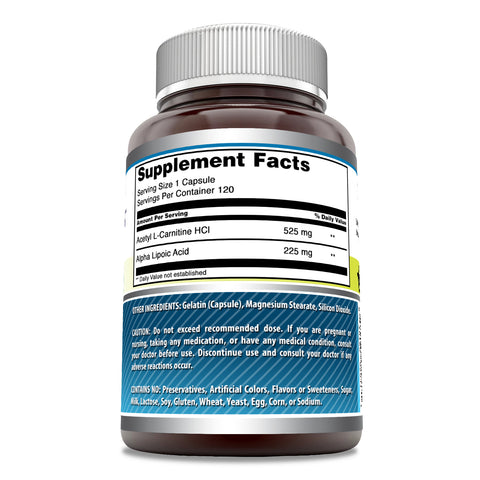 Image of Amazing Formulas ALA/ALC (Alpha Lipoic Acid/Acetyl-L-Carnitine) | 750 Mg | 120 Capsules