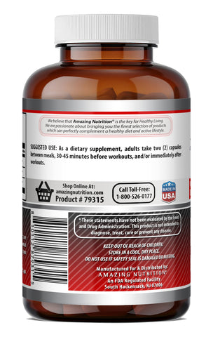 Image of Amazing Formulas BCAA (Branched Chain Amino Acids) 2:1:1 1000 Mg Per Serving | 250 Capsules