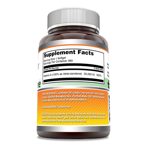 Image of Amazing Formulas Beta-Carotene | 25,000 IU | 360 Softgels