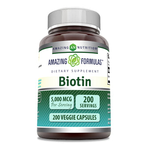 Amazing Formulas Biotin | 5000 Mcg | 200 Veggie Capsules