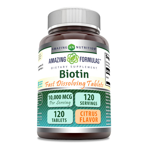 Image of Amazing Formulas Biotin Fast Dissolving | 10000 Mcg |  120 Tablets | Citrus Flavor