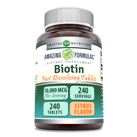 Image of Amazing Formulas Biotin Fast Dissolving | 10000 Mcg | 240 Tablets | Citrus Flavor