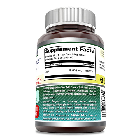 Image of Amazing Formulas Biotin Fast Dissolving | 10000 Mcg | 60 Tablets | Strawberry Flavor