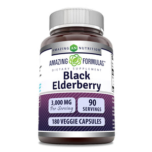Amazing Formulas Black Elderberry | 3000 Mg Per Serving | 180 Veggie Capsules