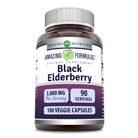 Image of Amazing Formulas Black Elderberry | 3000 Mg Per Serving | 180 Veggie Capsules