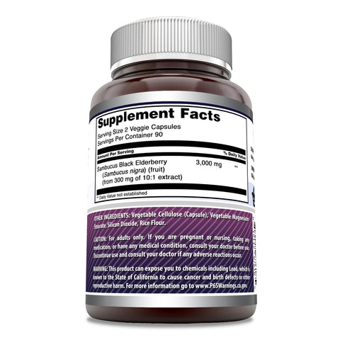 Image of Amazing Formulas Black Elderberry | 3000 Mg Per Serving | 180 Veggie Capsules