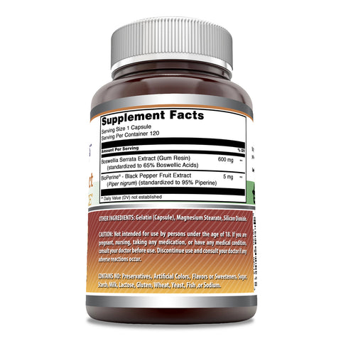 Image of Amazing Formulas Boswellia Extract with BioPerine | 600 Mg | 120 Capsules