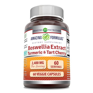 Amazing Formulas Boswellia Extract, Turmeric & Tart Cherry | 2400 Mg | 60 Veggie Capsule