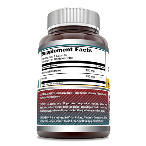 Image of Amazing Formulas Choline Inositol | 500 Mg | 200 Capsules