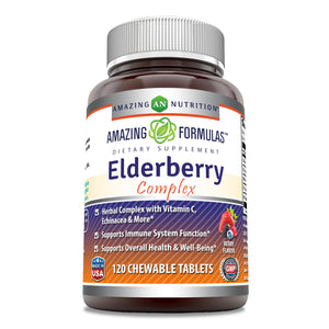Amazing Formulas Elderberry Complex | 120 Chewable Tablets | Berry Flavor