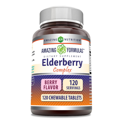 Image of Amazing Formulas Elderberry Complex | 120 Chewable Tablets | Berry Flavor
