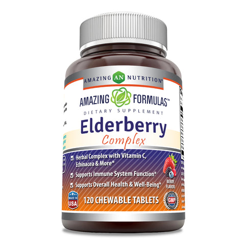 Image of Amazing Formulas Elderberry Complex | 120 Chewable Tablets | Berry Flavor
