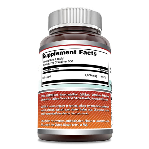 Image of Amazing Formulas Folic Acid | 1000 Mcg | 500 Tablets