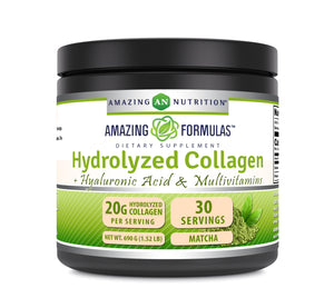 Amazing Formulas Hydrolyzed Collagen, Hyaluronic Acid & Multivitamins | 30 Servings Powder | Matcha Flavor