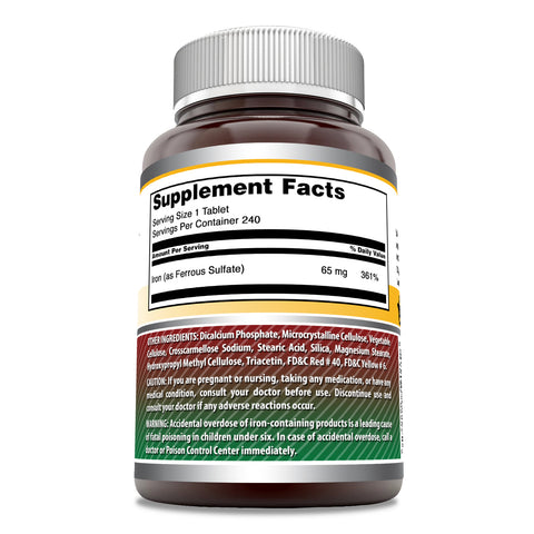 Image of Amazing Formulas Iron as Ferrous Sulfate | 65 Mg | 240 Tablets