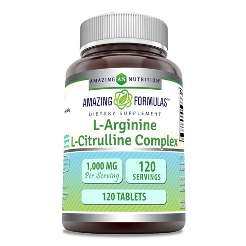Image of Amazing Formulas L-Arginine L-Citrulline Complex | 1000 Mg | 120 Tablets