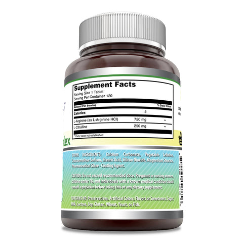 Image of Amazing Formulas L-Arginine L-Citrulline Complex | 1000 Mg | 120 Tablets