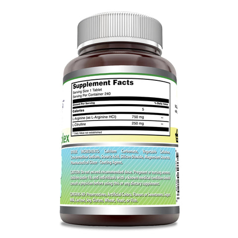 Image of Amazing Formulas L-Arginine L-Citrulline Complex | 1000 Mg | 240 Tablets