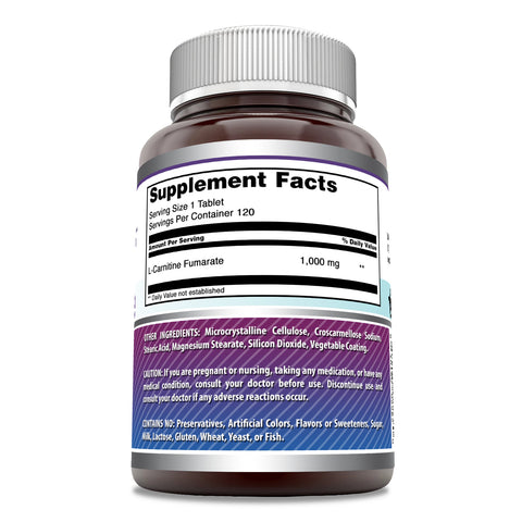 Image of Amazing Formulas L-Carnitine | 1000 Mg | 120 Tablets
