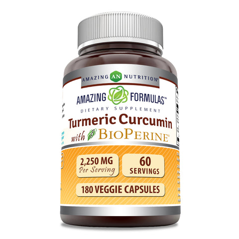 Image of Amazing Formulas Turmeric Curcumin with BioPerine | 2250 Mg Per Serving | 180 Veggie Capsules