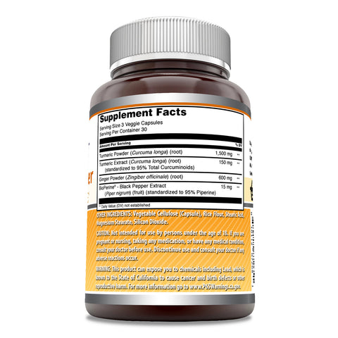 Image of Amazing Formulas Turmeric & Ginger With BioPerine | 2250 Mg Per Serving | 90 Veggie Capsules
