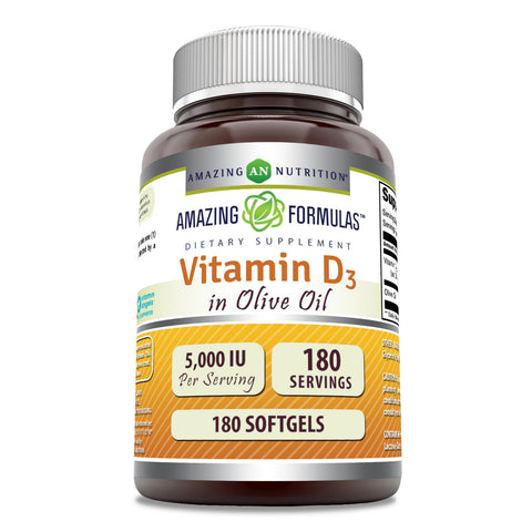 Image of Amazing Formulas Vitamin D3 In Olive Oil | 5000 IU | 180 Softgels