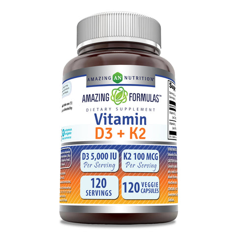 Image of Amazing Formulas Vitamin D3 5000 IU + Vitamin K2 100 MCG | 120 Veggie Capsules