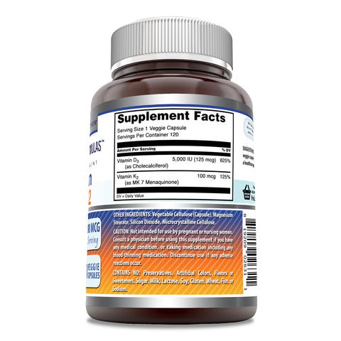 Image of Amazing Formulas Vitamin D3 5000 IU + Vitamin K2 100 MCG | 120 Veggie Capsules