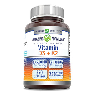 Amazing Formulas Vitamin D3 5000 IU + Vitamin K2 100 MCG | 250 Veggie Capsules