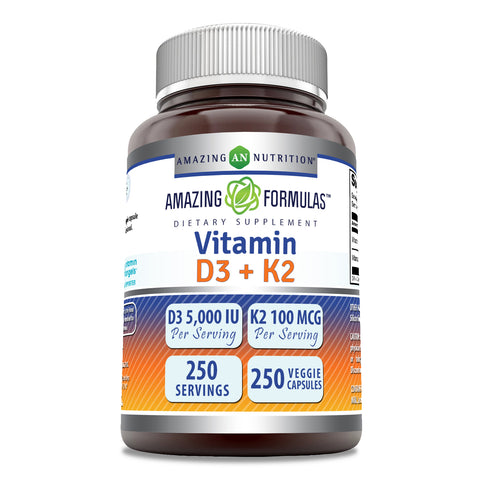 Image of Amazing Formulas Vitamin D3 5000 IU + Vitamin K2 100 MCG | 250 Veggie Capsules
