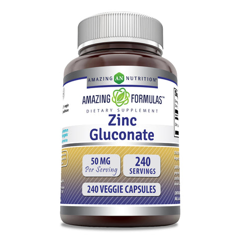 Image of Amazing Formulas Zinc Gluconate | 50 Mg | 240 Veggie Capsules