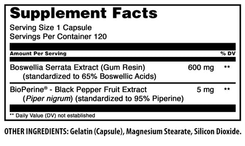 Image of Amazing Formulas Boswellia Extract with BioPerine | 600 Mg | 120 Capsules