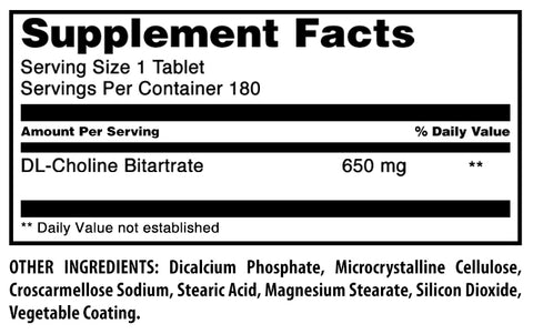 Image of Amazing Formulas Choline Bitartrate | 650 Mg | 180 Tablets
