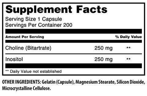 Image of Amazing Formulas Choline Inositol | 500 Mg | 200 Capsules