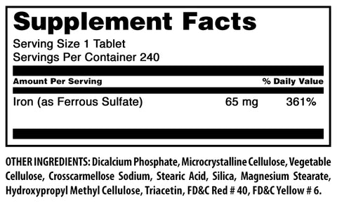 Image of Amazing Formulas Iron as Ferrous Sulfate | 65 Mg | 240 Tablets