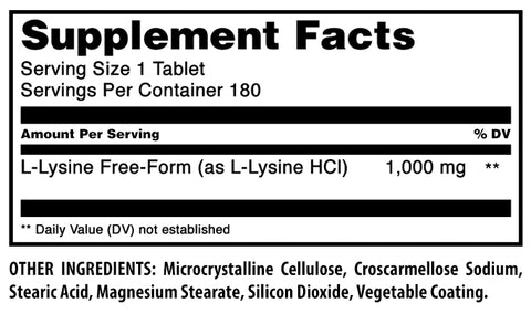 Image of Amazing Formulas L-Lysine | 1000 Mg | 180 Tablets